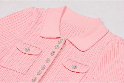 ZJYT Runway 2025 Women's Fashion Summer Knitted Sweater Dress Designer Turn-Down Collar Mini Party Dress Blue White Vestidos