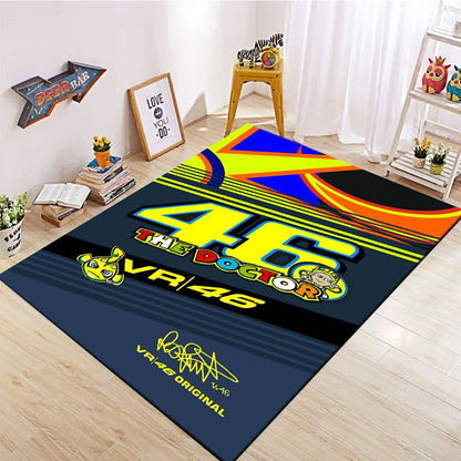 The Doctor Cartoon Yellow Carpet Mat Racing Theme Living Room Rug with Number 46 Signature Home Non-Slip Play Rugs for Bedroom