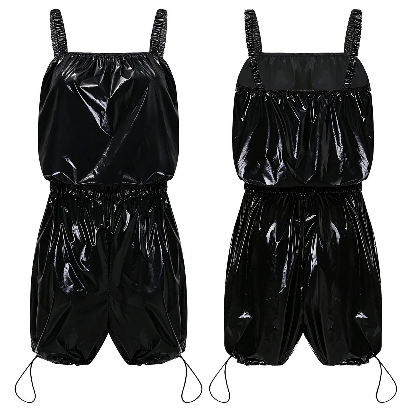 Womens Glossy Waterproof Diaper Cover Sling Bodysuit Waistband Drawstring Legs One-piece Cami Rompers Adaptive Short Jumpsuit