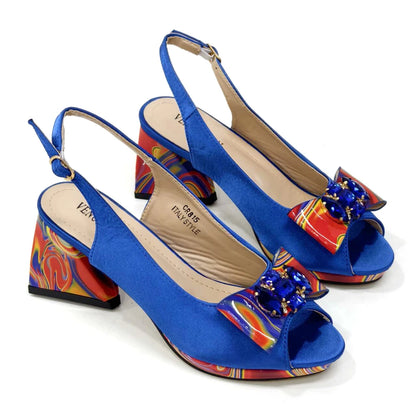 Venus Chan 2024 Fashion Purple Color Painted Rhinestones Elegant Peep Toe Sandals Shoes and Bag Set Italian Heels for Womens