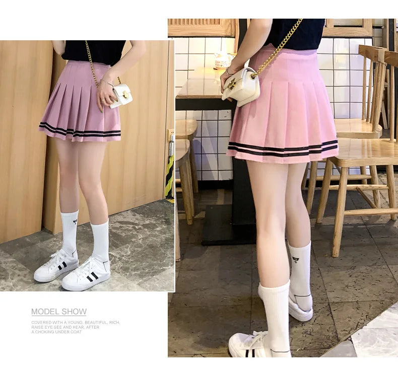Kawaii Harajuku Skirts Preppy School Uniform High Waist Pleated Women Girls Lolita A-line Sailor Skirt