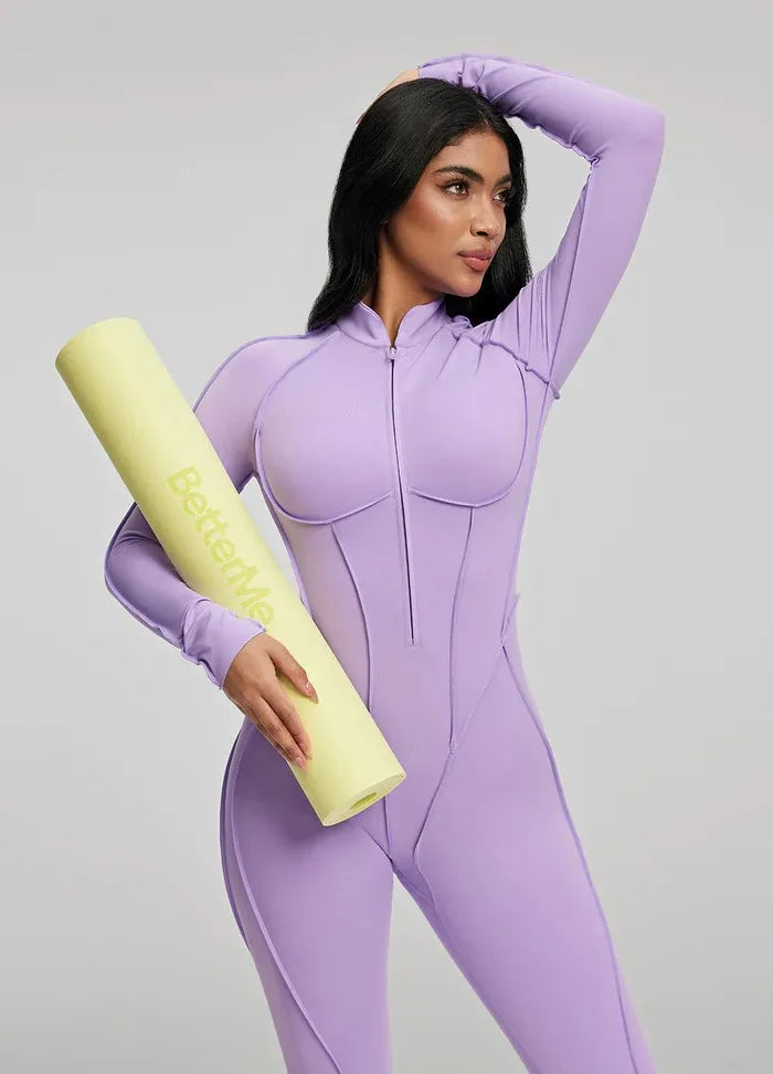 FUBEIKE Women's Yoga Set Fashion Sexy Slim Fit Long Sleeve Zipper Sports Gym Workout Legging Bodysuits Outdoor Activewear