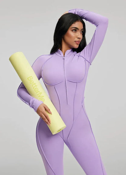 FUBEIKE Women's Yoga Set Fashion Sexy Slim Fit Long Sleeve Zipper Sports Gym Workout Legging Bodysuits Outdoor Activewear