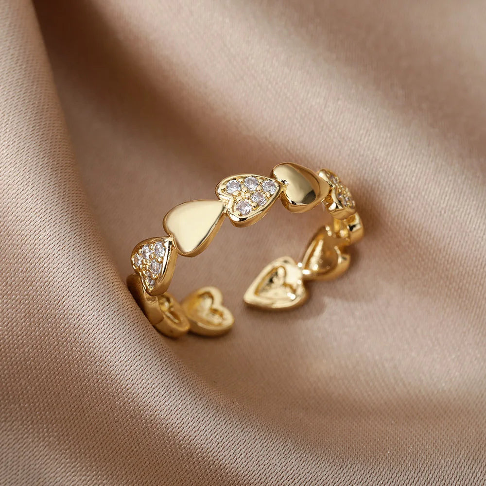 Luxury Zircon Geometric Rings For Women Stainless Steel Gold Color Open Ring Trendy Wedding Party Aesthetic Jewerly Gift Femme