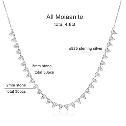 KNOBSPIN 2mm/3mm D Color Moissanite Tennis Necklace s925 Sterling Silver 18inch Chain, Wedding Necklaces for Women Fine Jewelry