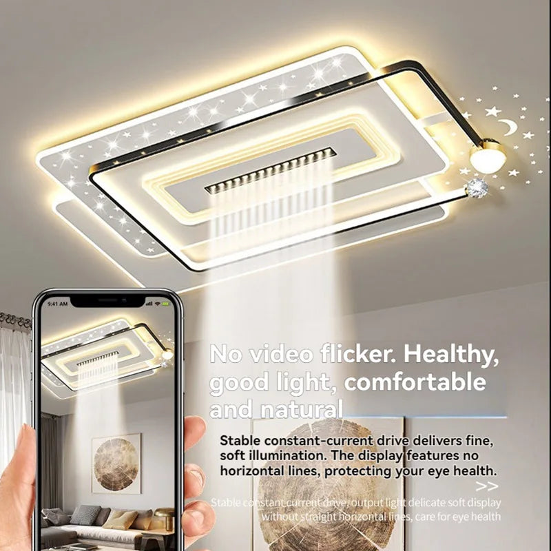 LED Ceiling Light with Spotlights Dimmable Remote Control Modern Living Room Lamp Fandelier Chandelier Smart Lighting