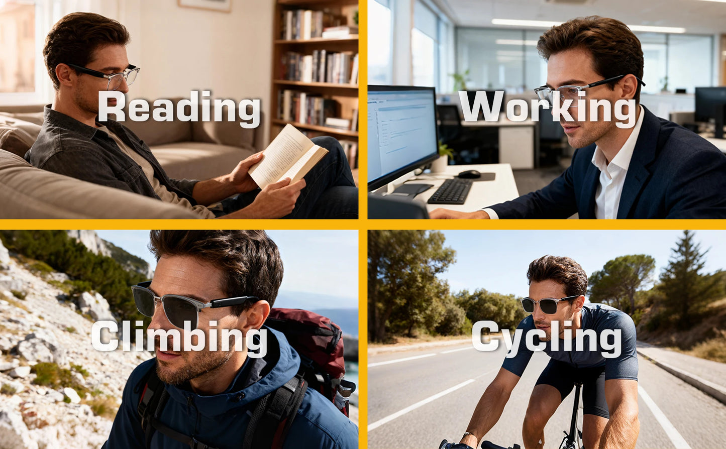 GS13 Smart Bluetooth Glasses with Color-Changing Lenses AI Translation & Open-ear Audio Hands-Free Calls for Travel And Work