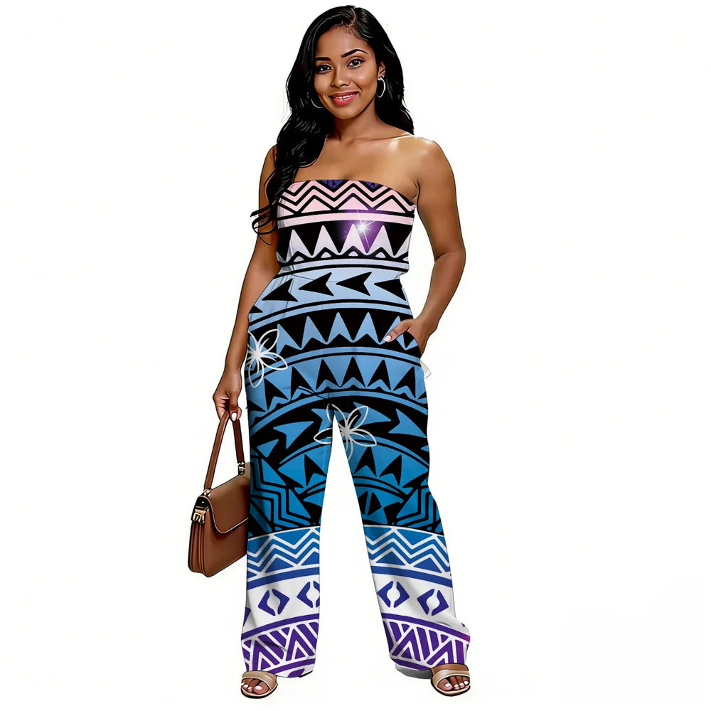 Newly designed Polynesian-style casual loose-shoulder women's one-piece pants with ethnic style - Samoan wide-leg pants