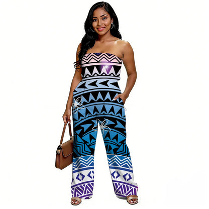Newly designed Polynesian-style casual loose-shoulder women's one-piece pants with ethnic style - Samoan wide-leg pants