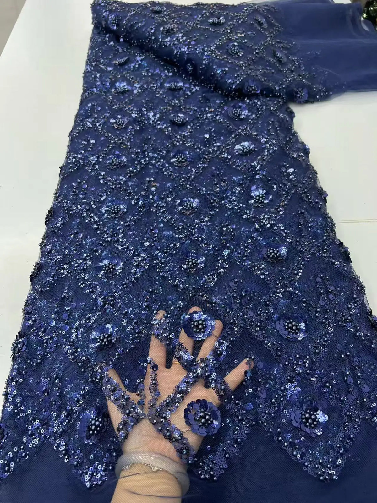 Luxury African Beaded Sequins Pearl Lace French Tulle Fabric 2026 High Quality Nigerian Design for Party Dress Sewing 2026