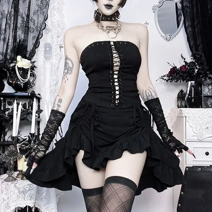 Gothic Mini Skirts Black High Waist Women Skirt 2026 New Y2k Style Harajuku Punk Goth Dark Grunge Streetwear Female Clothes