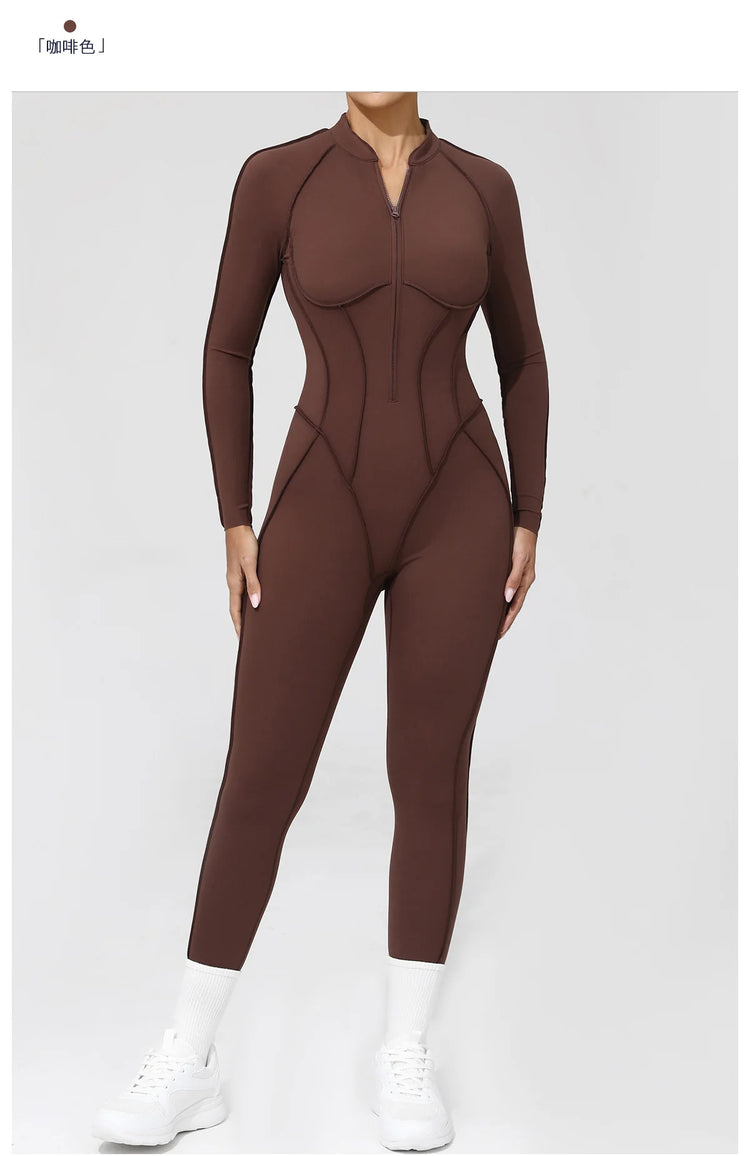 One Pieces Long Jumpsuits Sexy Womens Overalls Mono Streetwear Yellow Body Long Sleeves Woman Clothing Summer Gym Sportswear