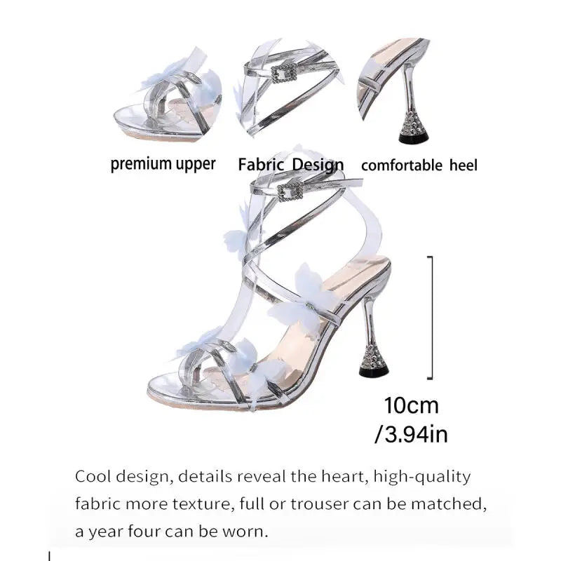 Elegant Butterfly Super High Heel Designer Sandals Women Summer 2026 Luxury Silver Ankle Strap Sandals Lady Party Wedding Shoes