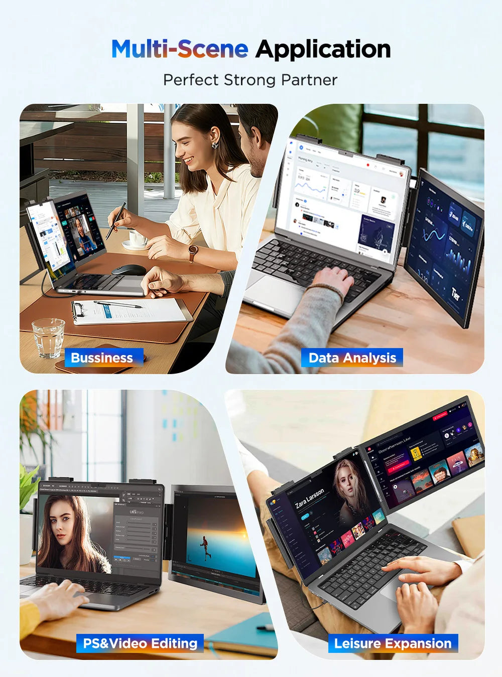 UPERFECT 14'' Portable Monitor Laptop Foldable Screen Extender 1080 FHD Travel Display For 13.3"-17" Laptops PC Mac XBOX Switch