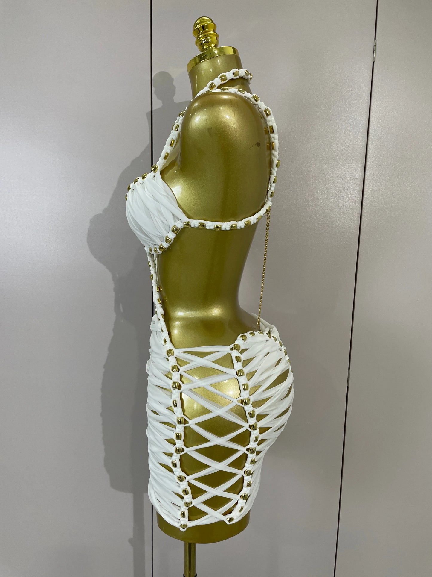 2026 Women Sexy White Halter Neck Perspective Hollow Mini Dresses Summer Backless Nightclub Party Evening Club Performance Dress