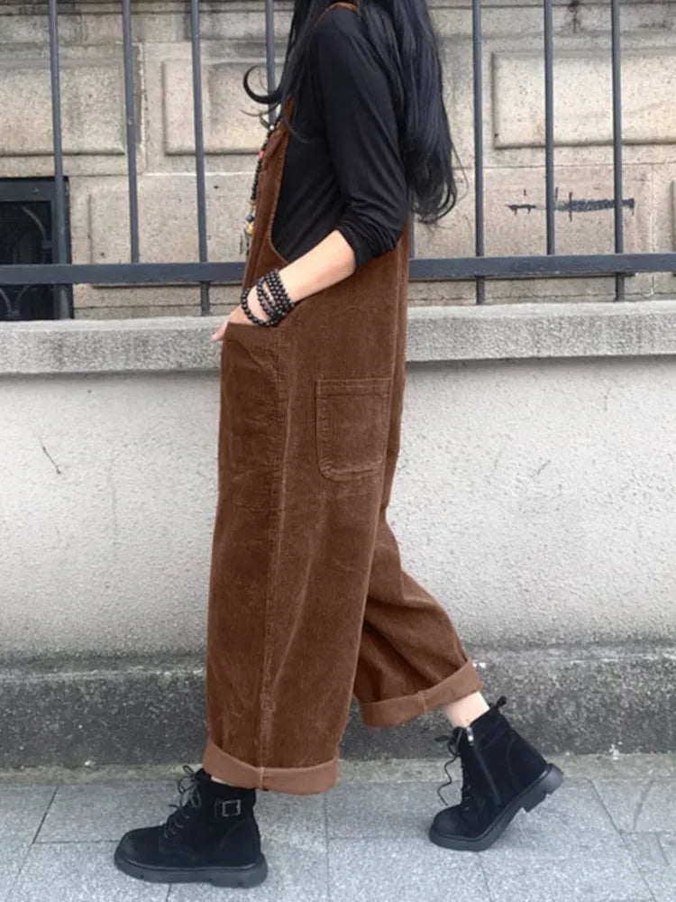 Winter Women Corduroy Jumpsuits Autumn Pants 2024 ZANZEA Casual Suspender Fashion Wide Leg Playsuits  Rompers Streetwear Trouser