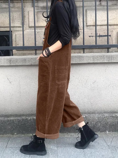 Winter Women Corduroy Jumpsuits Autumn Pants 2024 ZANZEA Casual Suspender Fashion Wide Leg Playsuits  Rompers Streetwear Trouser