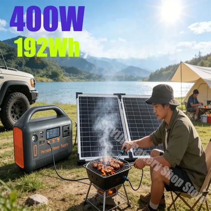 Portable Power Plant Solar Generator with Solar Panels, LiFePO4 400 W 192 Wh Power Pack, Equipped with Camping Solar+5A Charger