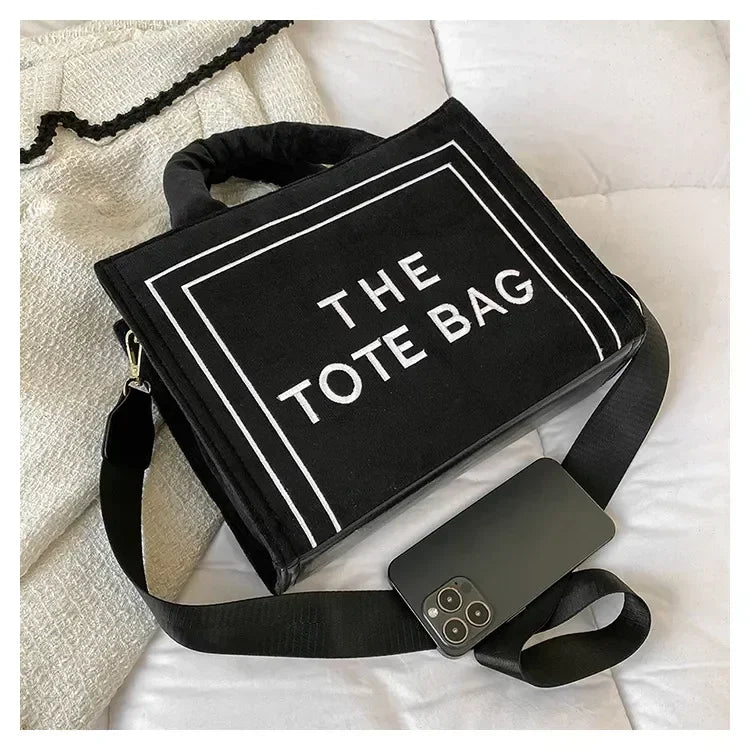 Female Square Tote Crossbody Bag Aesthetic Velour Elegant Letter Print Ladies Shoulder Bags Top Handle Women's Charisma Handbags