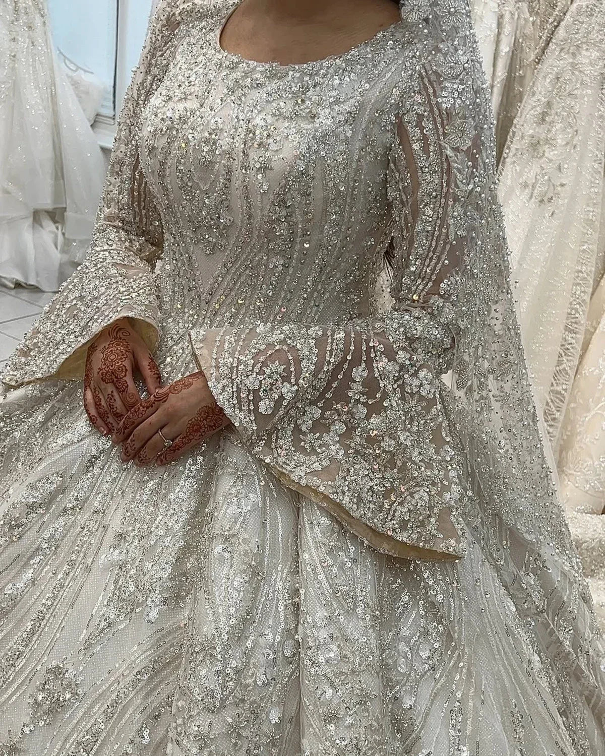 Flavinke Customized Muslim Princess Wedding Dresses Beaded Ball Gowns Middle East Bride Dresses Long Sleeve Vestido de novia