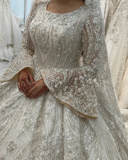 Flavinke Customized Muslim Princess Wedding Dresses Beaded Ball Gowns Middle East Bride Dresses Long Sleeve Vestido de novia