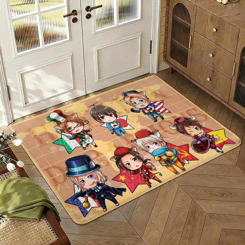 Cartoon Hetalia Axis Floor Mat Soft Thickened Absorbent Non-Slip Bedroom Living Room Door Mat Home Decor Flannel Rugs