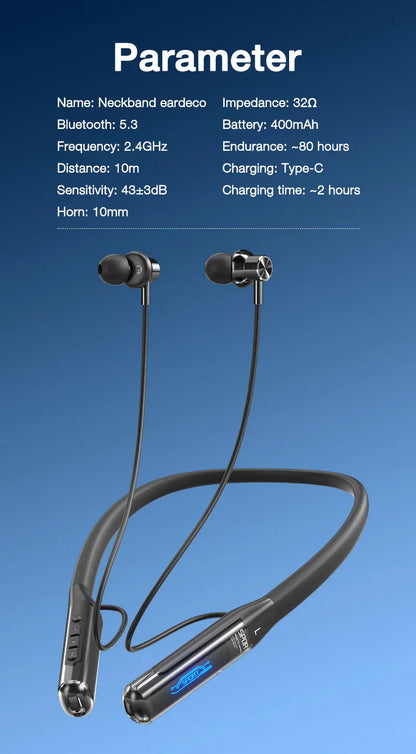 EARDECO 80 Hours Playback Bluetooth Headphone Neckband Wireless Headphones Bass Bluetooth Earphone with Mic Sport Stereo