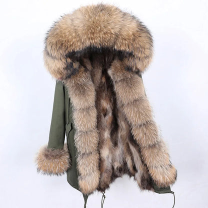 Maomaokong 2026 New Natural Fur Lining Real Fur Coat Winter Jacket Women Raccoon Fur Collar Warm Thick Parkas Female Clothing