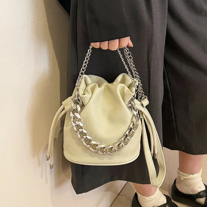 100% Genuine Leather Women Shoulder Crossbody Bags High Quality Solid Color Cow Leather Bucket Handbag Luxury Female Sac
