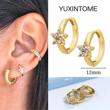 White Color Zircon Hoop Earrings 925 Sterling Silver Needle Cross/Star/Flower/Water Drop Pendant Gold Earrings Luxury Jewelry