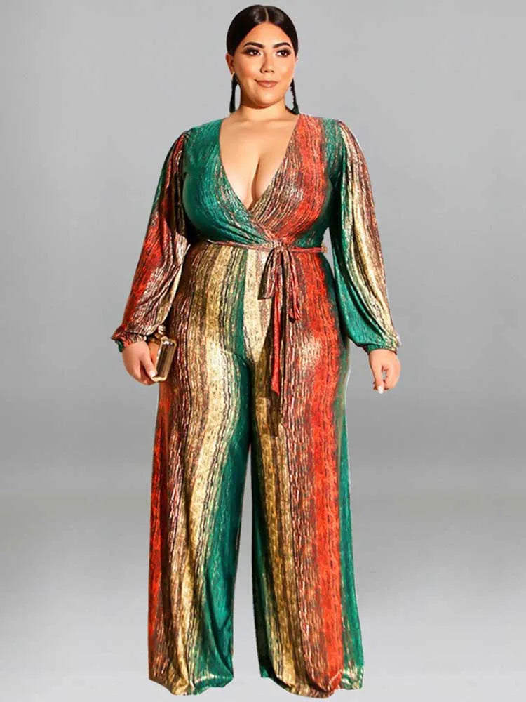 One Piece Outfit Women Jumpsuit 4xl Elegant Woman Jumpsuits V Neck Sexy Trousers Female Clothes Full-length Jumpsuit Plus Size