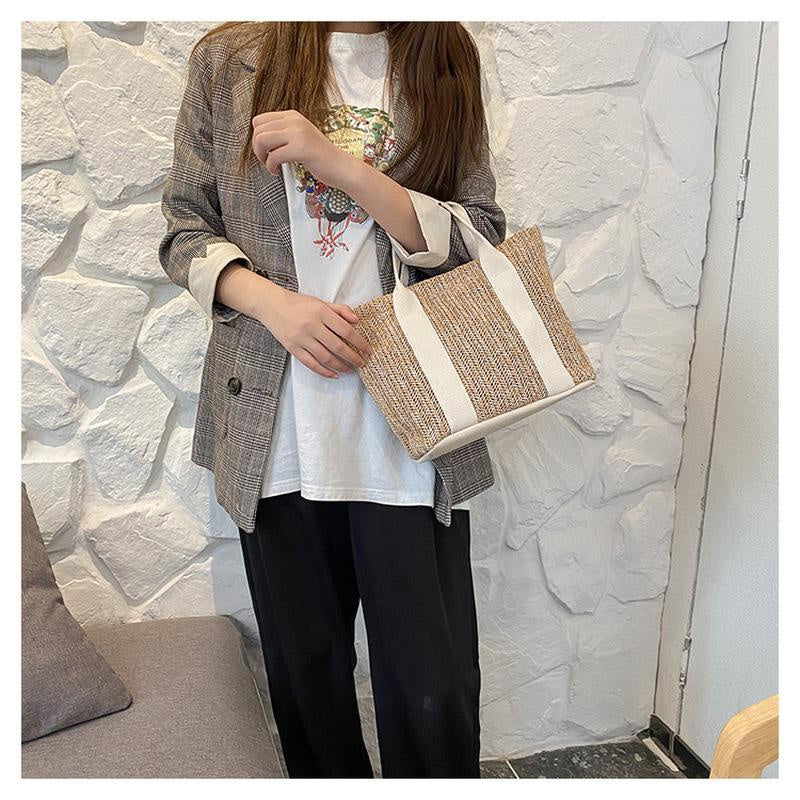 Summer Trend Straw Bags New Popular Hit Color Handbags for Women Zipper Color Matching Tote Bag