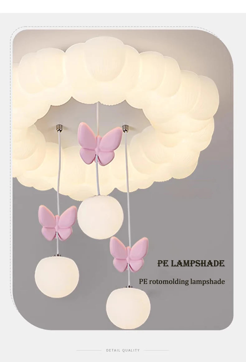 Children's Room Princess Room Cloud Ceiling Lights Pink Bow Bubble Ball Lamp LED Cream Style Romantic Girl Bedroom Ceiling Lamps