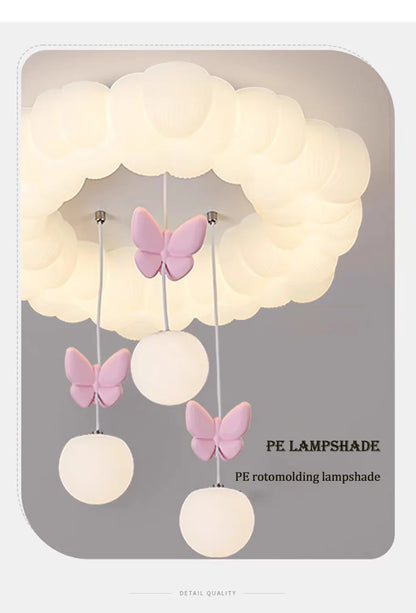 Children's Room Princess Room Cloud Ceiling Lights Pink Bow Bubble Ball Lamp LED Cream Style Romantic Girl Bedroom Ceiling Lamps