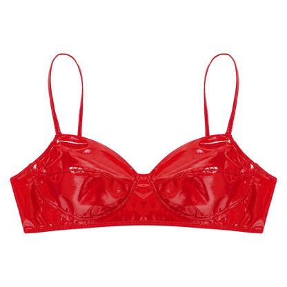 Womens Sexy Belly Dancing Clubwear Wetlook Glossy Patent Leather Bra Top Lingerie Nightclub Rave Outfit Pole Dance Bra Brassiere