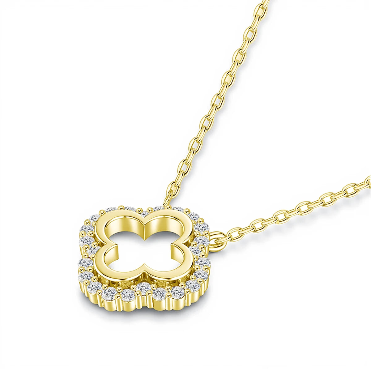 Lucky Four Leaf Clover Moissanite Necklace 14K Gold Filled Diamond Pendant Wear-resistant for Women Daily Gift Fine Jewelry