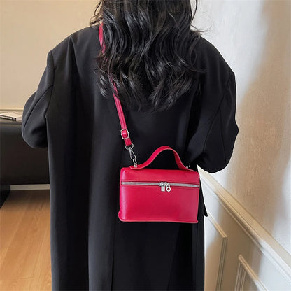 Fashionable Light Luxury Solid Color Box Bag Litchi Pattern Portable Carrying Crossbody Bag Daily Commuting Versatile Square Bag