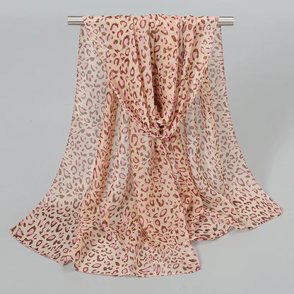 Leopard Print Chiffon Scarf Shawl Women Sunscreen Silk Scarf Turban Long Wrap Beach Travel Outdoor Accessories Trendy Headband
