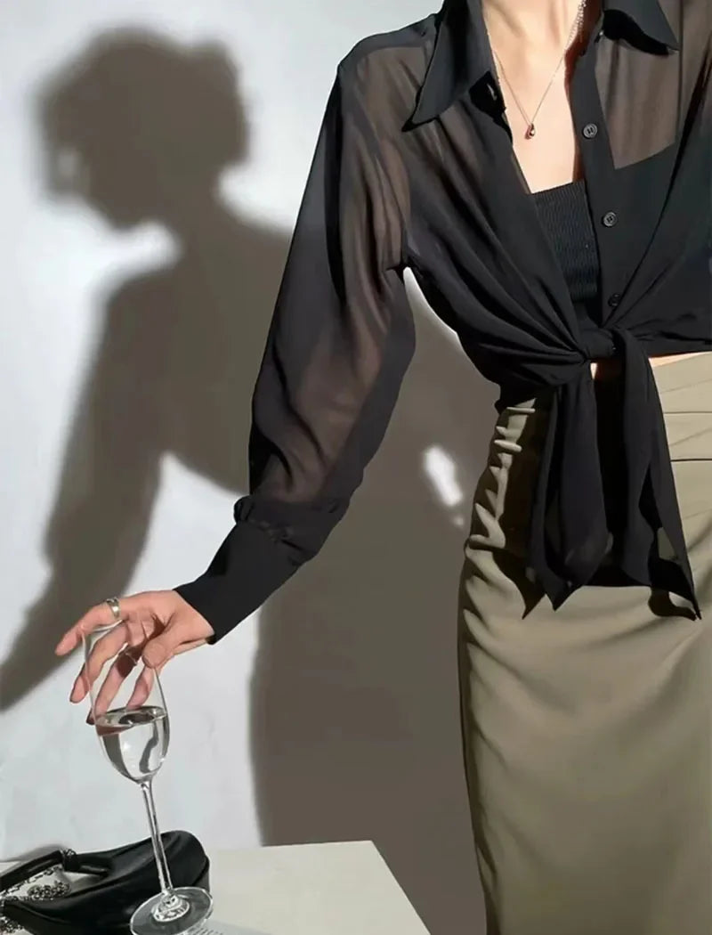 SMVP Chiffon Blouse for Women 2025 New Summer Sheer Mesh Long Sleeve Sun Protection Shirts Korean Fashion Office Lady Shirt Tops