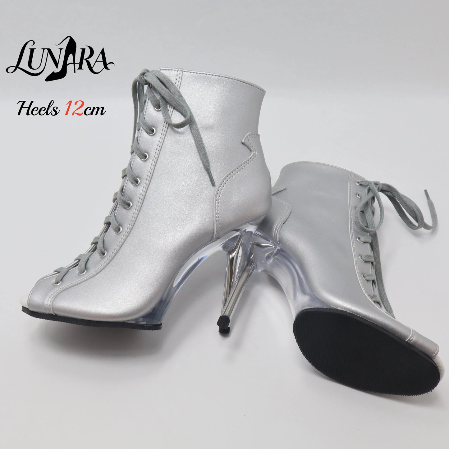 12cm/5Inch Plus size Beige PU Leather Lace-up Side zipper Peep toe High Stilettos Ankle boot Pole dancing Nightclub Rave Parties