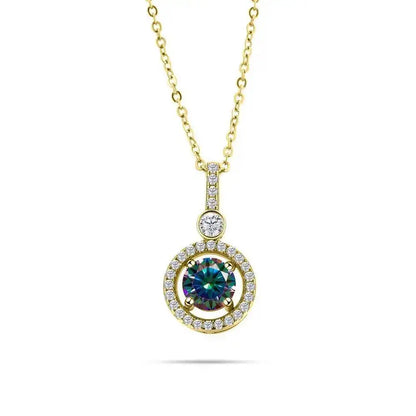 925 Sterling Silver Double Circle Halo Two Stone Drop Pendant Necklace Round Cut D VVS1 Multi Color Moissanite Fine Jewelry