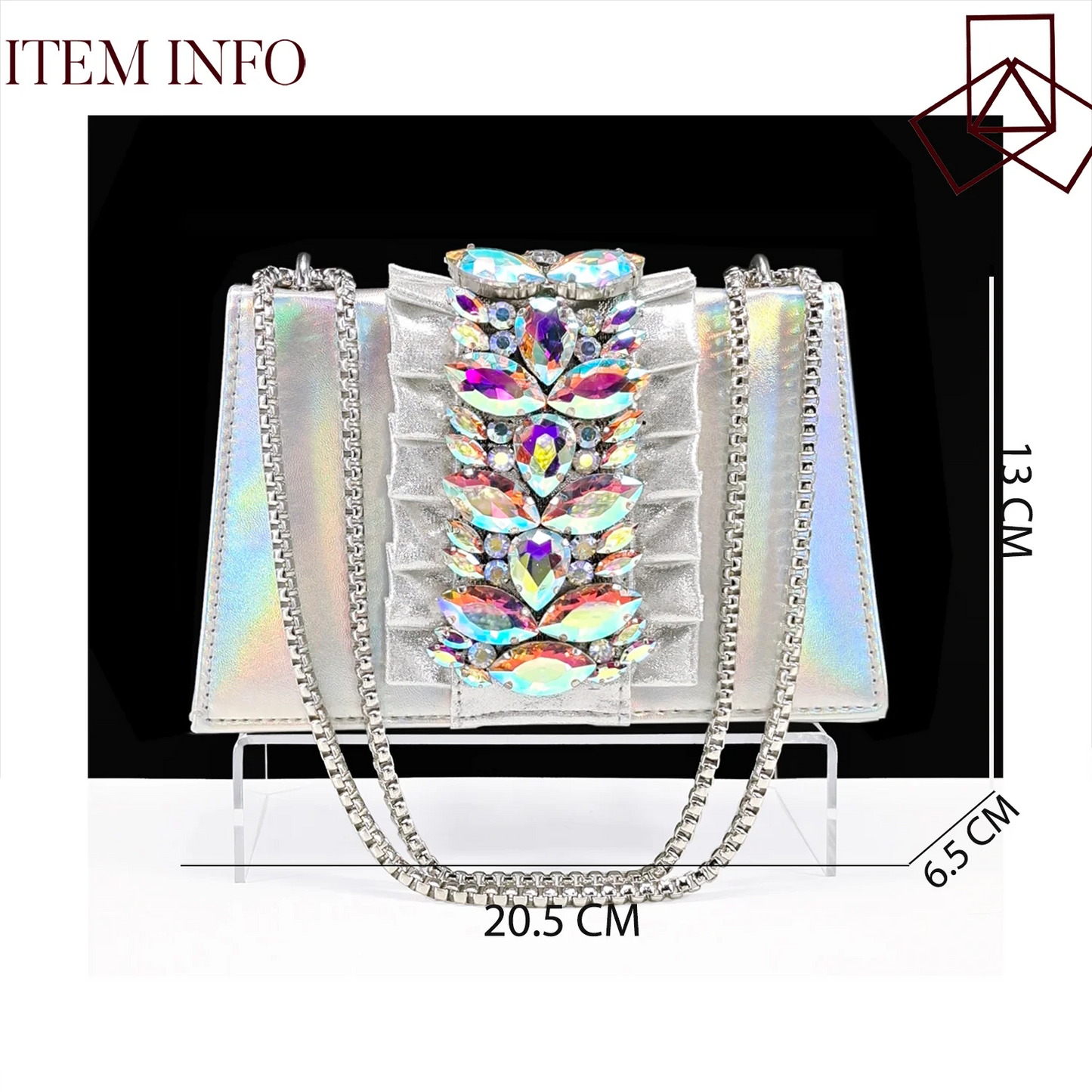 Queena Yan New Arrival Mature Elegant Silver Color Rhinestore Design Party Wedding Lady Shoes and Bag Set for Platform Design