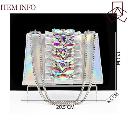 Queena Yan New Arrival Mature Elegant Silver Color Rhinestore Design Party Wedding Lady Shoes and Bag Set for Platform Design