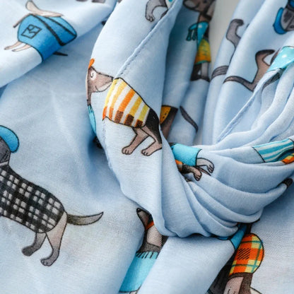 Cozy Dachshund Dog Cat Pattern Viscose Shawl for Women - 180x90Cm Fringe Detail Breathable Thin Wrap Scarves Autumn/Winter Snood