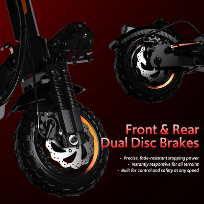 Off Road Electric Scooter, 1200W 25Miles Range 31 MPH,11" All Terrain Tire, Double Suspension,Disc Brakes Dual Suspension E-Scooter for Adults