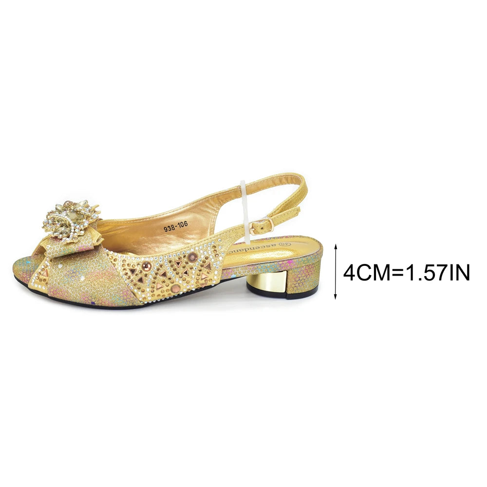 Elegant Peep Toe Low Heels Rhinestone Handbag Set for Women Bag and Shoe Woman Set Luxury Wedding Party Footwear and Accessory