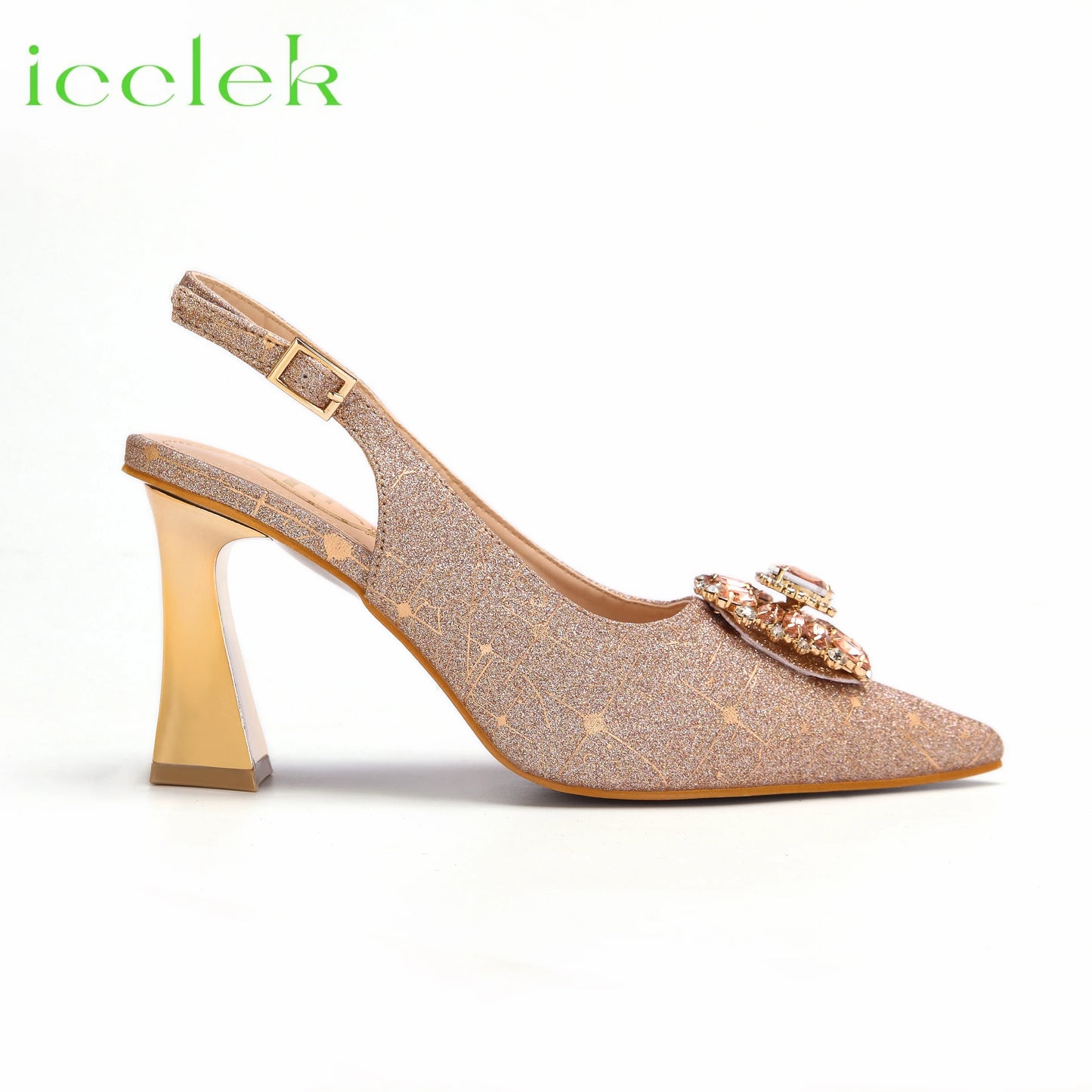 Women High Heels Sandals Shinning Material with Rhinestone Italian Design T.Blue Color Pointed Toe Shoes and Bags Set