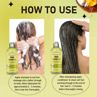 Virgin Coconut Oil Shampoo & Conditioner Set – Deep Moisturizing for All Hair Types Transform dry, dull hair into soft.