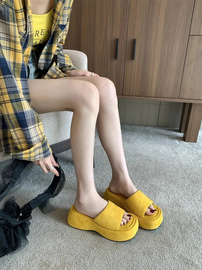 Women Platform Slippers Fashion Wedge Heeled Sandals Luxury Suede Casual Slides Summer New Beach Shoes for Women Sandalias Mujer