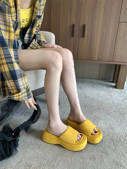 Women Platform Slippers Fashion Wedge Heeled Sandals Luxury Suede Casual Slides Summer New Beach Shoes for Women Sandalias Mujer